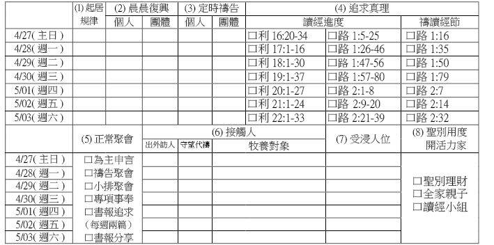 神人生活操練表20140427