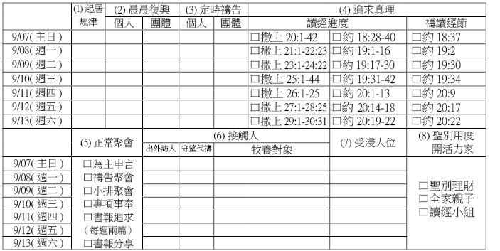 神人生活操練表20140907