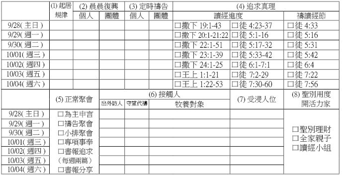 神人生活操練表20140928